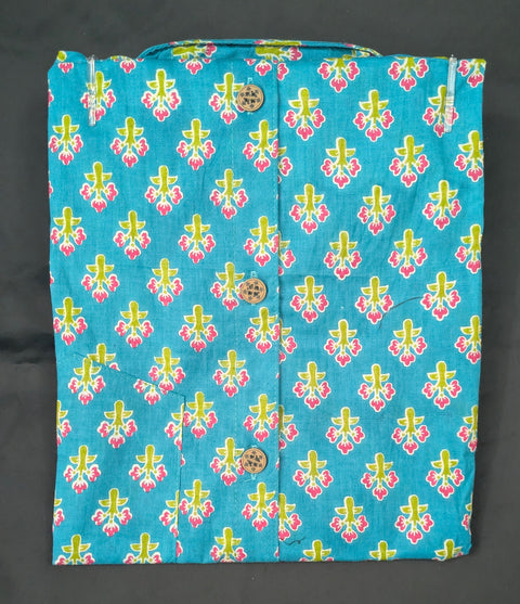 Turquoise Pink Floral Buta Print Shirt
