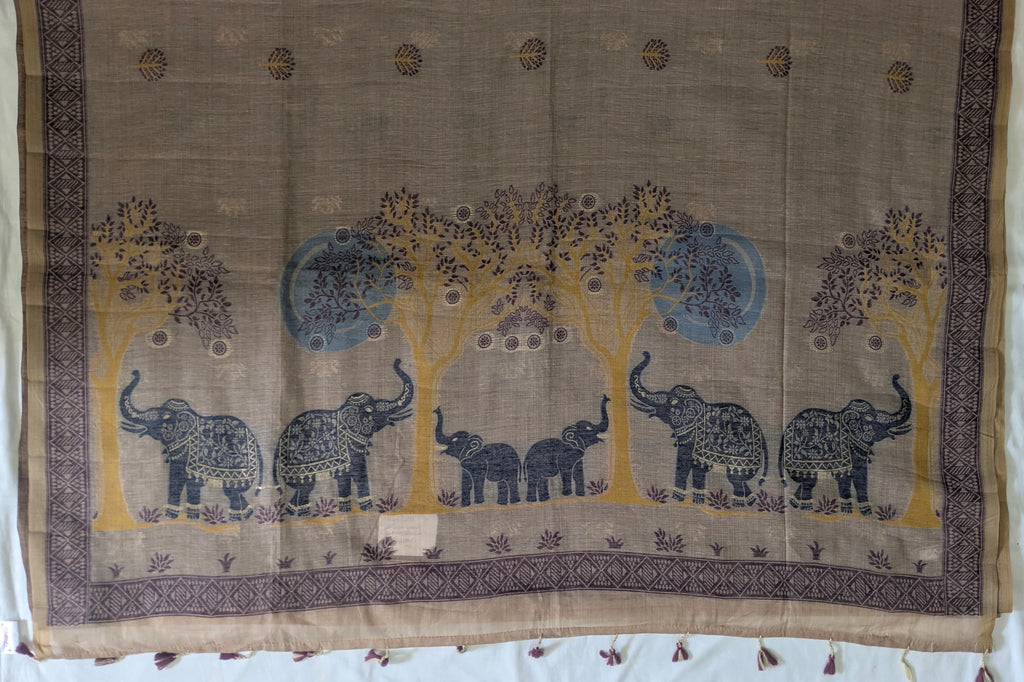 Muga Cotton Elephant Printed Saree