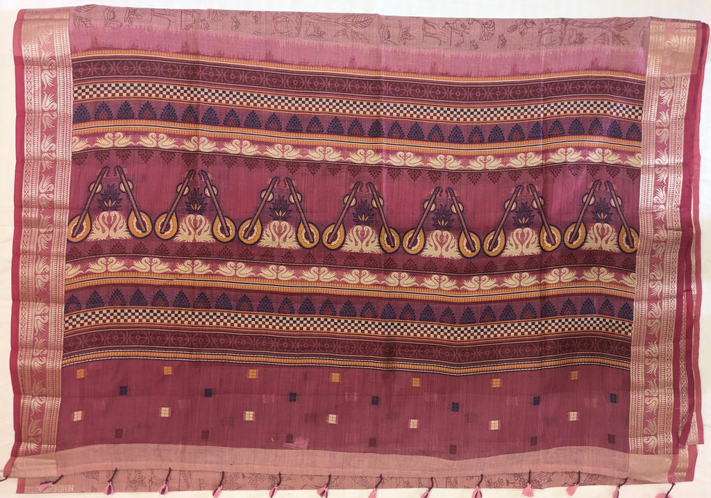 Muga Cotton Printed Body Saree