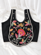 Floral embroidered black blouse front