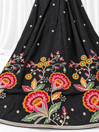 Black ghagara with floral hem embroidery and scattered mirrors
