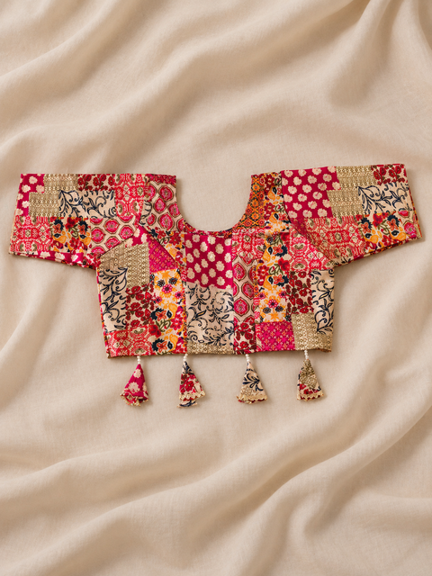 Mother Daughter Matching Black /Pink Ajrak Elephant Applique Ghagra Choli Set