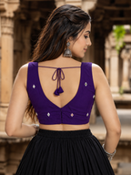 Leher Purple Mirror Work Cowrie Shell Blouse