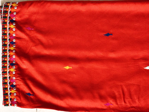 Rust orange dupatta with multicolour mirror-work border