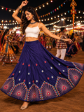 Navy multicolour threadwork Navratri lehenga skirt model shot