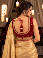 Red Velvet Blouse with Golden Embroidery | Sleeveless Festive &amp; Wedding Blouse