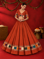 Rangrez rust patchwork mirror-work chania choli model view