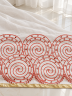 White dupatta red spiral embroidery and mirror detail