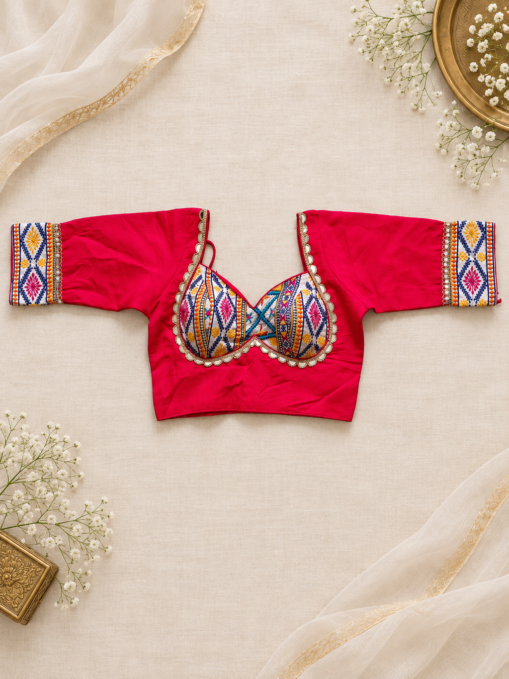 Designer mirror-work blouse front