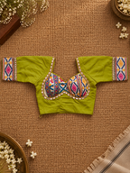 Parrot Green designer mirror-work blouse front