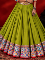 Sheesh Mahal Parrot Green chaniya choli close-up