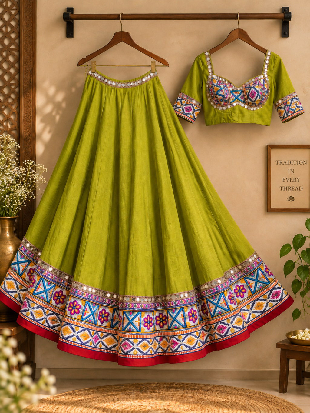Sheesh Mahal Parrot Green chaniya choli product view
