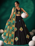 Sheesh Raas Applique Cowrie Mirror Ghagara Set Black model shot