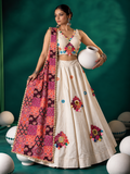 Sheesh Raas Applique Cowrie Mirror Ghagara Set White model shot