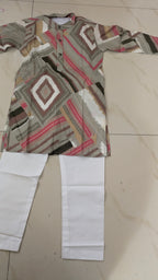 Taare Zameen Par kids kurta set flat lay showing geometric kurta and white pants