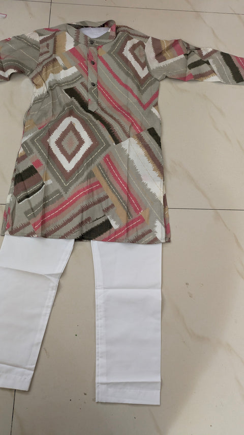 Taare Zameen Par kids kurta set flat lay showing geometric kurta and white pants
