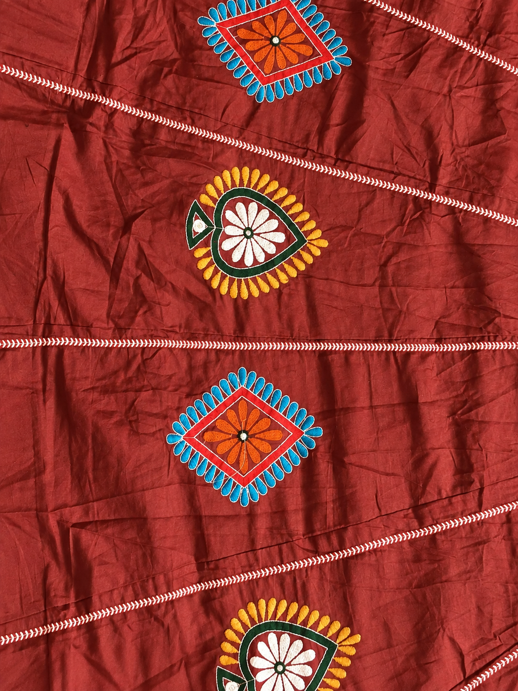 Floral and diamond skirt motif detail