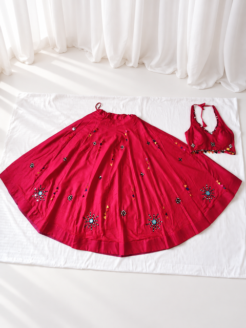 Hot pink chaniya choli flat lay
