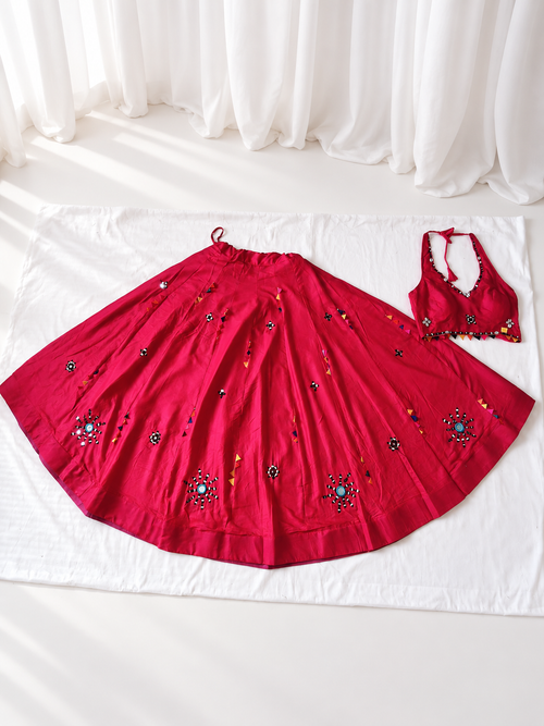 Hot pink chaniya choli flat lay