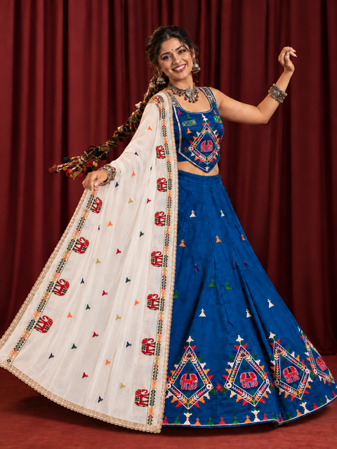 blue triangle elephant corset blouse chania choli model shot