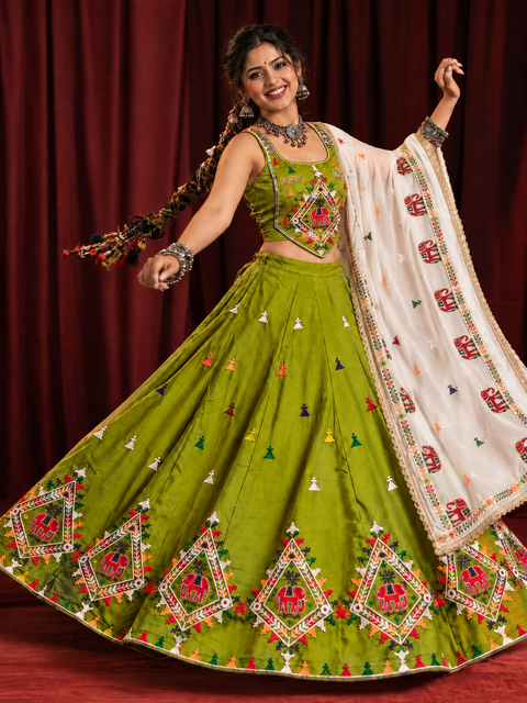green triangle elephant corset blouse chania choli model shot