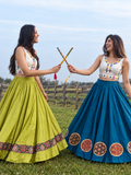 Ulat Palat Teal & Parrot Green Reversible Navratri Lehenga- 2 looks in One