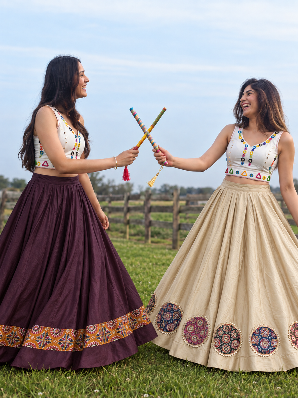 Ulat Palat Mustard & Maroon Reversible Lehenga Skirt