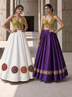 Purple and white Ulat Palat reversible Navratri lehenga skirt two-look model view