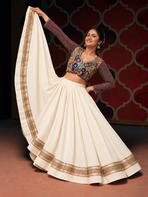 Navratri gotta patti lehenga white model shot