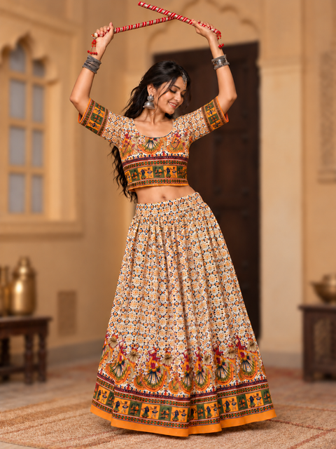 White Yellow Gopis Dancing Chania Choli model shot